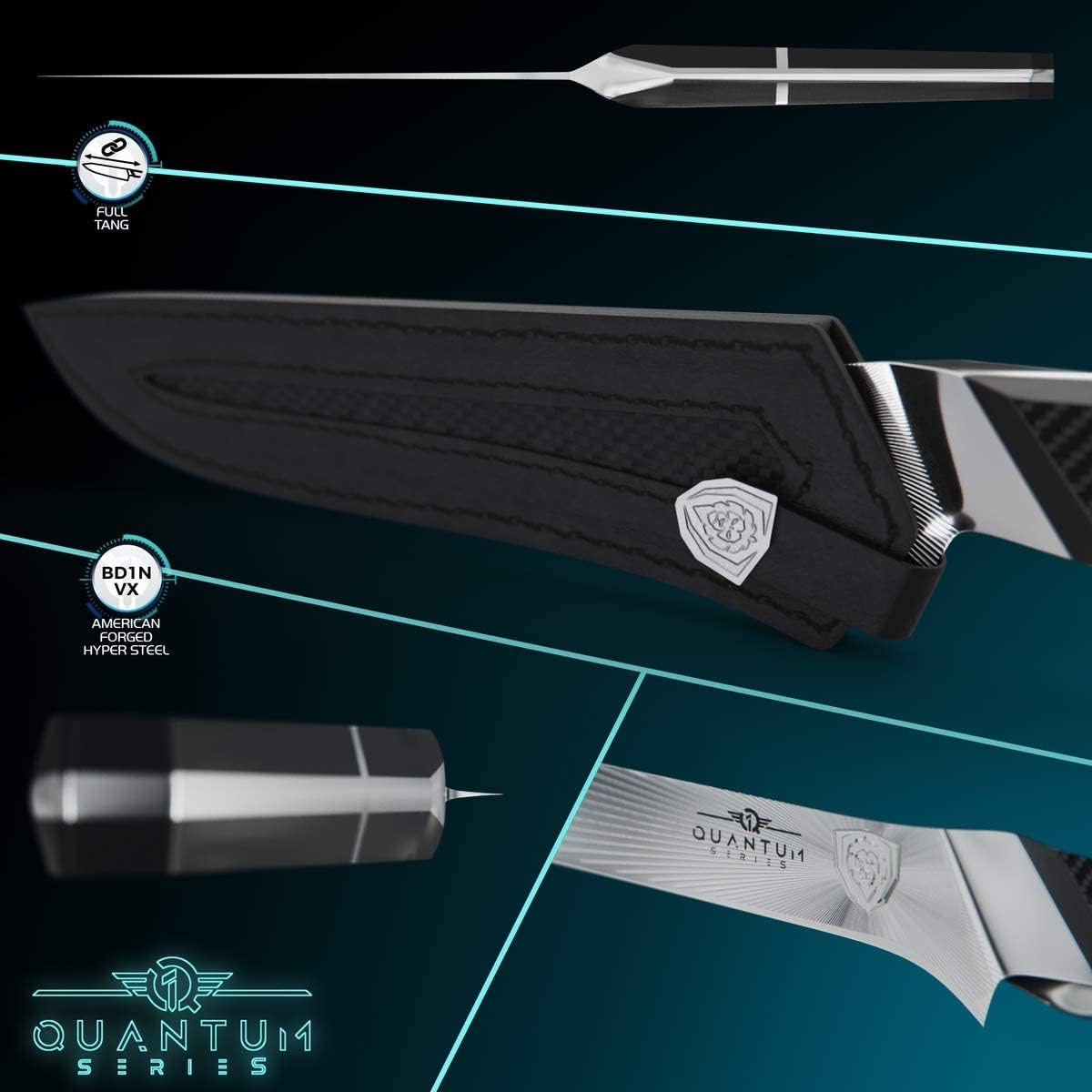 DALSTRONG Slicing & Carving Knife - 12 - Quantum 1 Series - Ultra-Sharp - American Forged BD1N-VX Hyper Steel - Carbon Fibre G10 Hybrid Handle - Leather Sheath