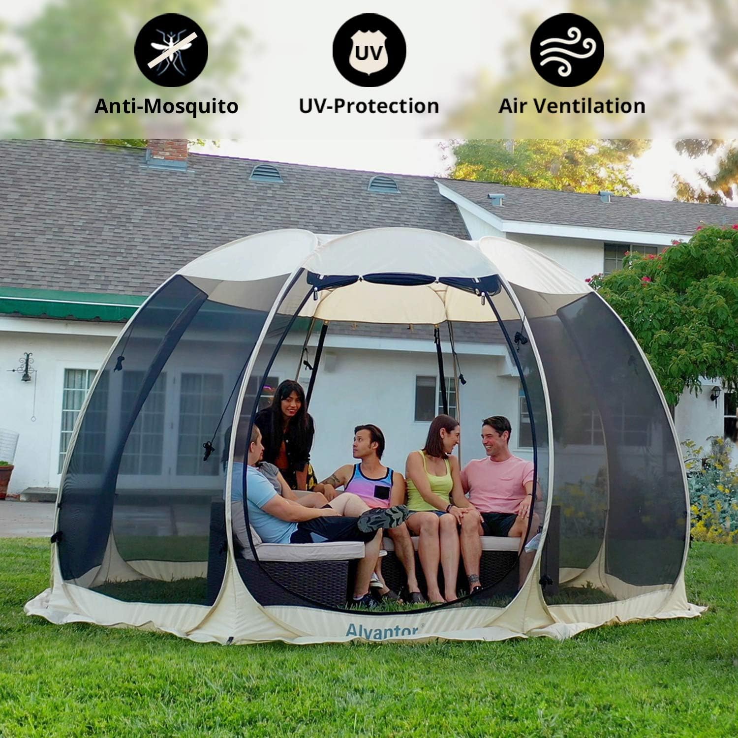 Alvantor Screen House Room Camping Tent Outdoor Canopy Dining Gazebo Pop Up Sun Shade Shelter 8 Mesh Walls Not Waterproof Beige 12'x12' Patent