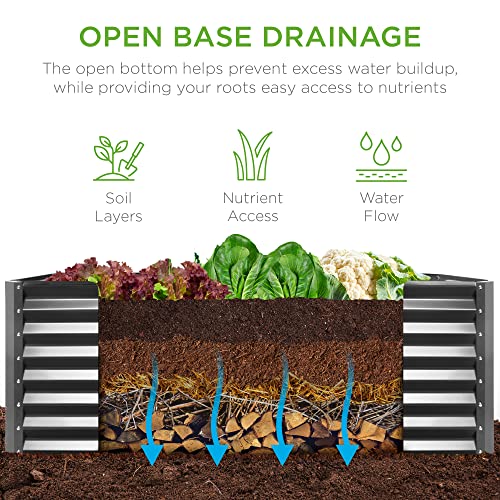 Best Choice Products 8x4x2ft Outdoor Metal Raised Garden Bed, Deep Root Planter Box for Vegetables, Flowers, Herbs, and Succulents w/ 478 Gallon Capacity - Gray
