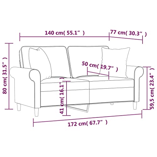 2-Seater Sofa, Ottoman Modern Sofa Minimalist Sofa Traditional Sofa Suitable for Vacation Rental Dorm Room Bedroom Lounge with Pillows&Cushions Dark Gray 47.2" Fabric