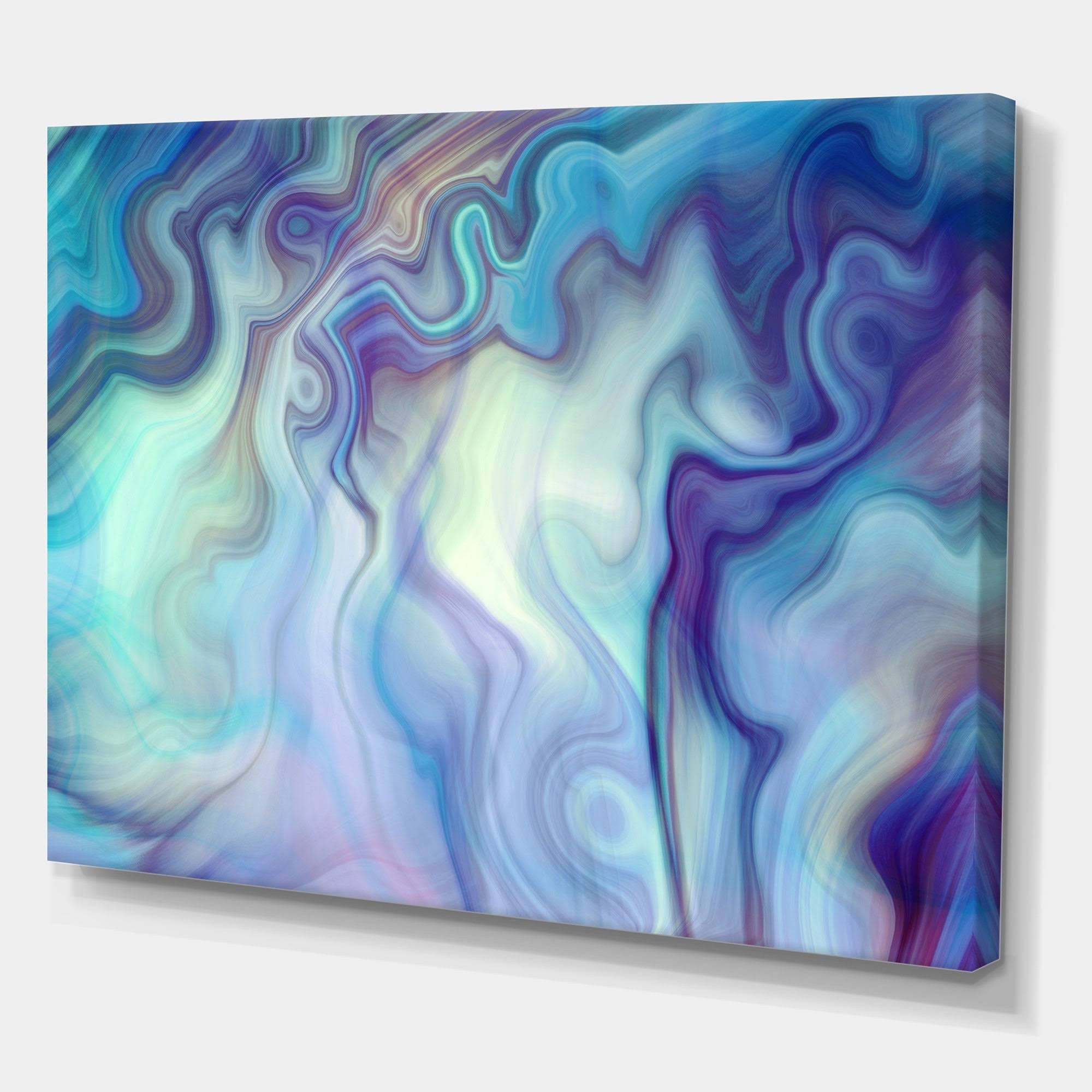 Designart &Marbled Colours in Shades of Turquoise and Purple& Modern u0026 Contemporary Canvas Art - Blue - 32 in. Wide x 24 in.