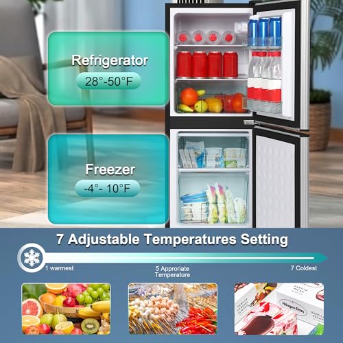 Small Refrigerator with Freezer, 4.1 Cu. Ft. Compact Mini Refrigerator with Freezer for Apartment, Dorm, Office, Family, Basement, Garage, Low Noise Defrost Storage