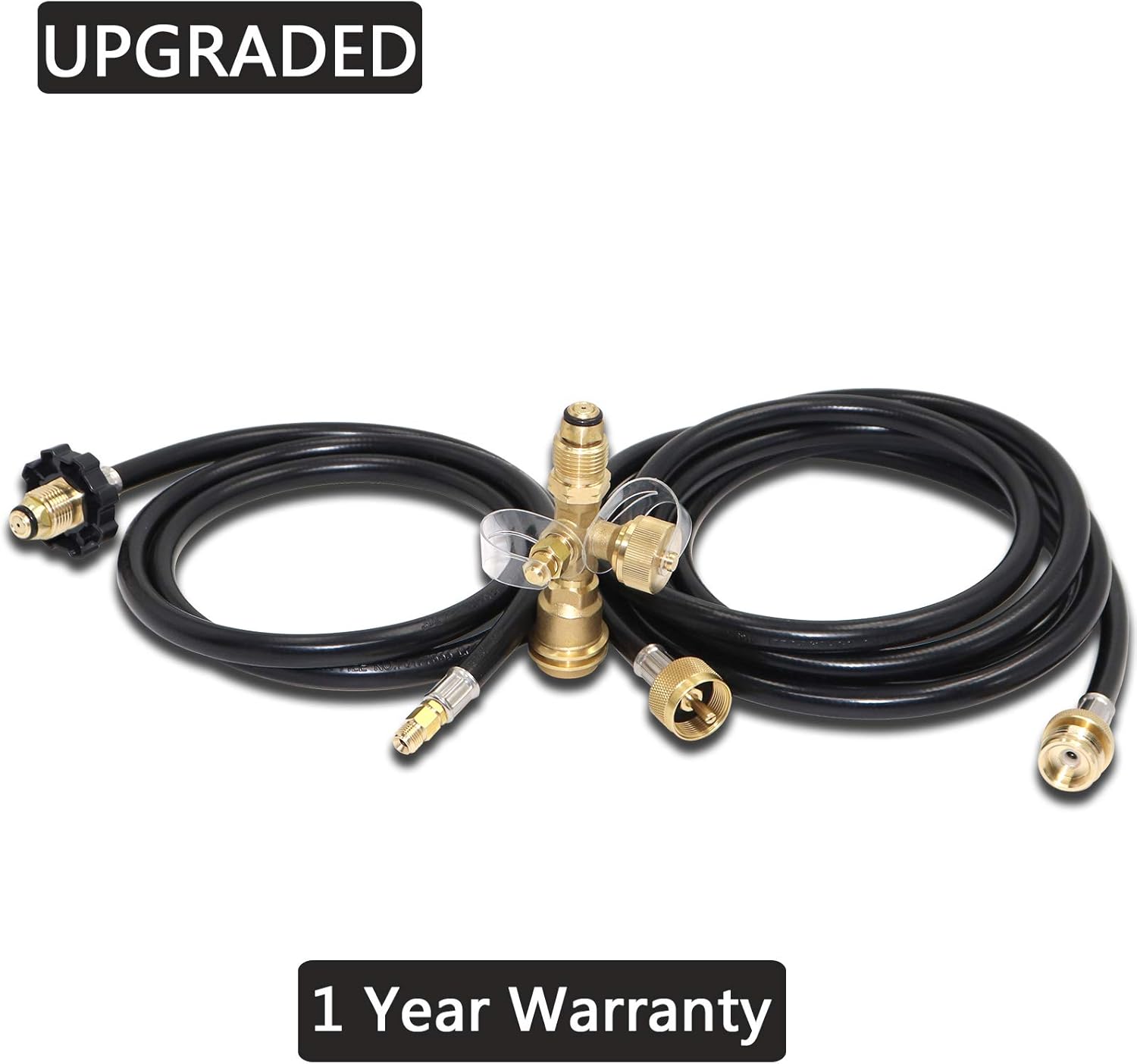 New Upgraded Propane Brass Tee Adapter Kit 4-Port Propane Brass Tee 5ft and 12ft Hoses Allows for Connection Between Auxiliary Propane Cylinder and Propane Appliances for Motorhomes Tank RV Camping