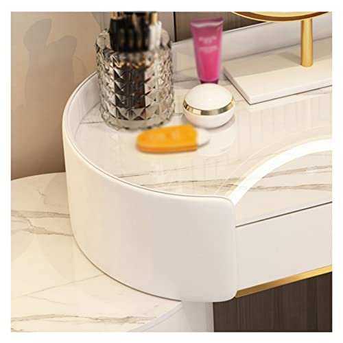 Vanity Table White Vanity Set Makeup Vanity Desk with Round Mirror, White Vanity Makeup Table Girls and Women Vanity Table for Bedroom with Lots Storage Dressing Table(D,120cm)