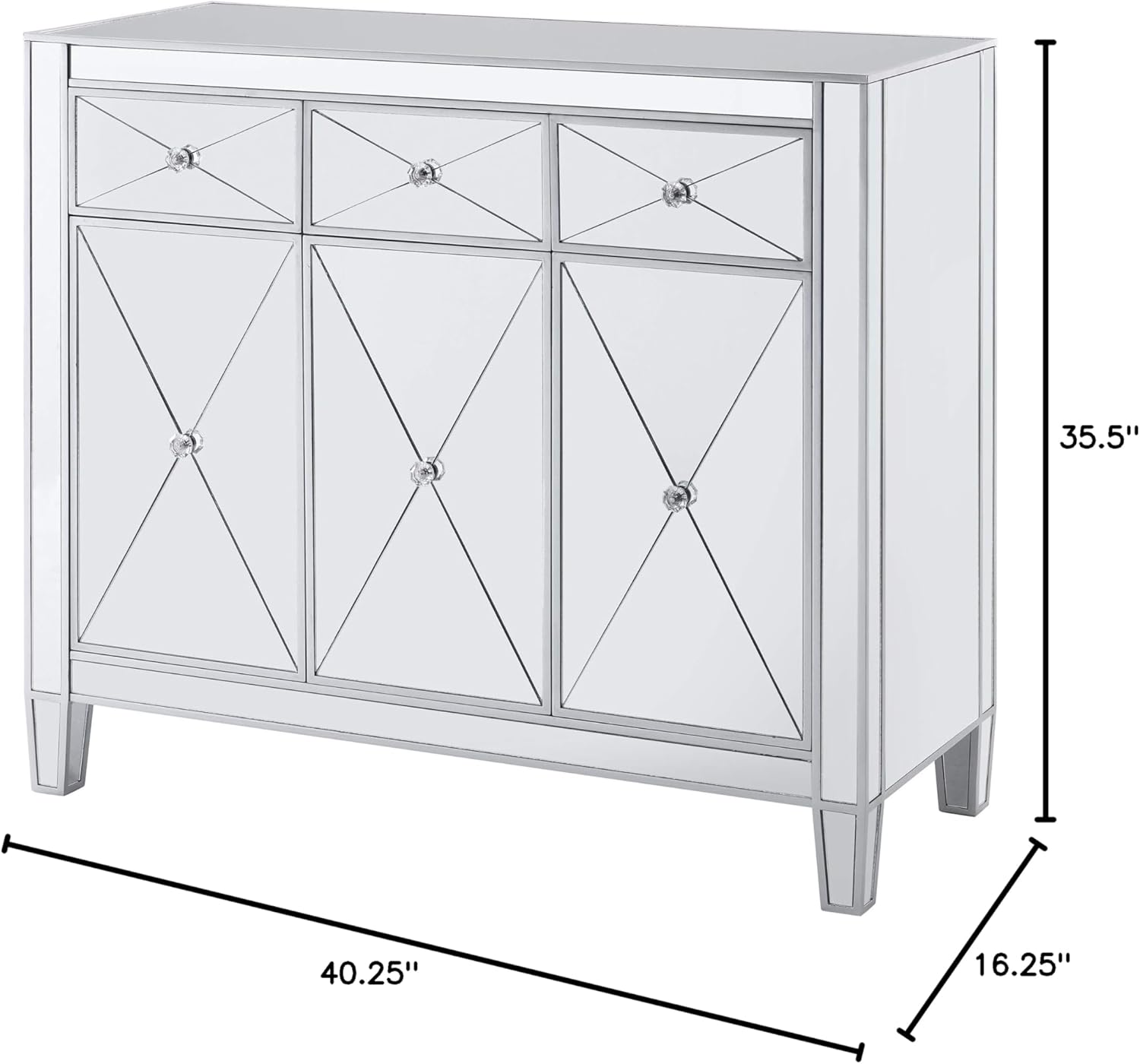 SEI FURNITURE Mirage Cabinet, Mirrored with matte silver trim.