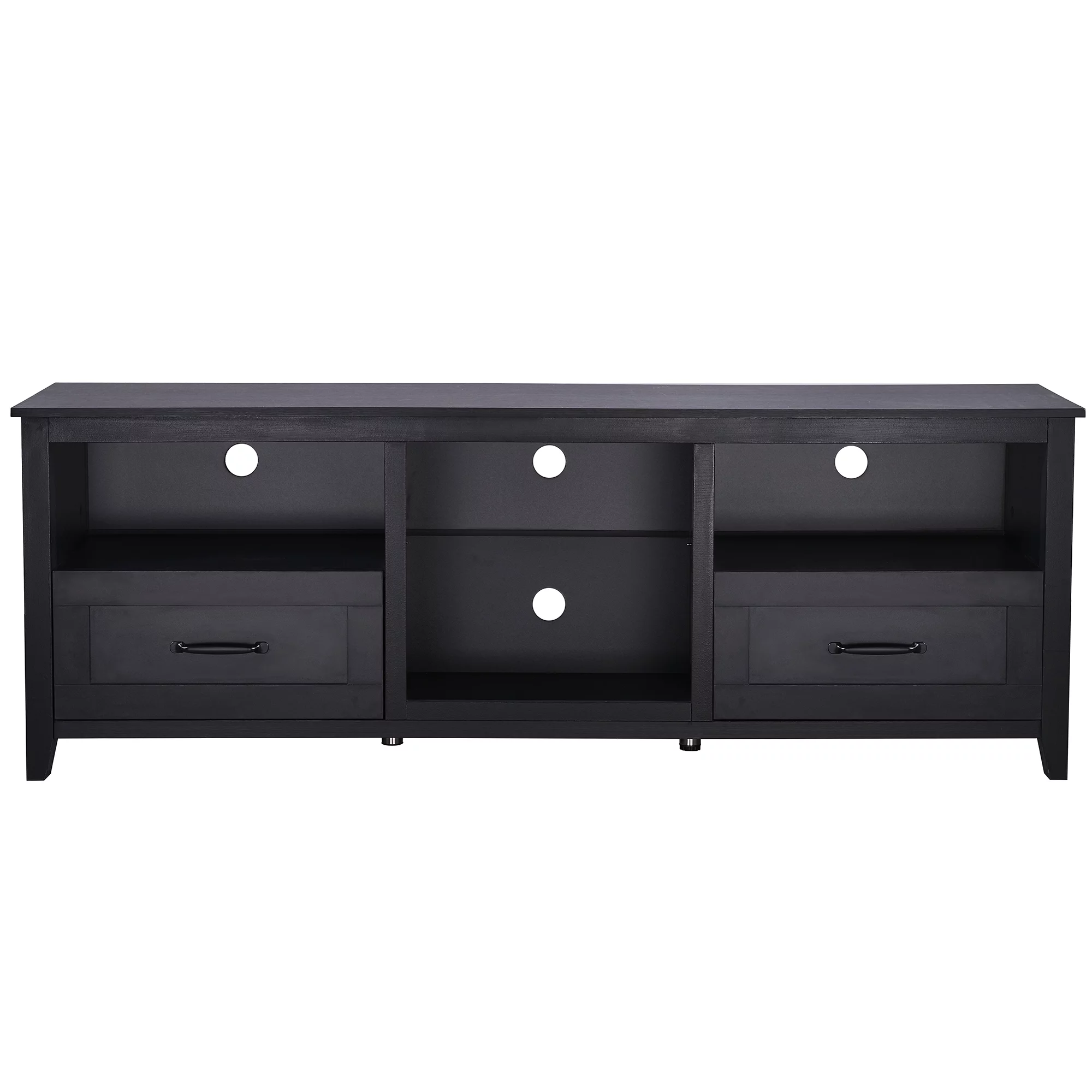 SYNGAR Industrial TV Stand for TV up to 70 inches, Wood TV Console Table Stand with 2 Storage Drawers and 4 Open Compartments, Home Living Room Entertainment Center, Black, 70"L x 15"W x 25"H