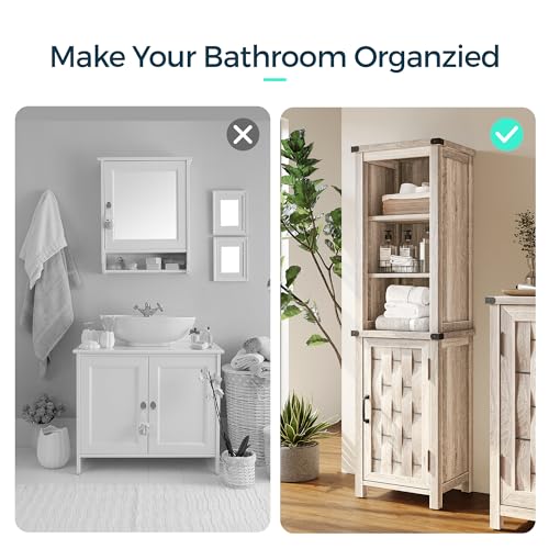LINSY HOME Bathroom Storage Cabinet, Farmhouse Narrow Storage Cabinet with Door & Adjustable Shelves, Tall Linen Tower for Bathroom, Living Room, Light Brown