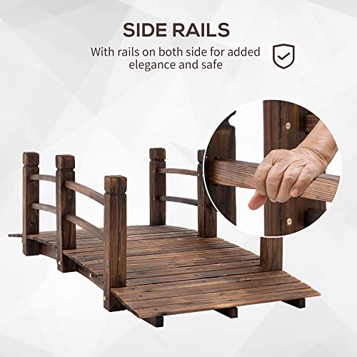 Outsunny Fir Wood Garden Bridge Arc Walkway with Side Railings for Backyards, Gardens, and Streams, Stained Wood, 60" x 26.5" x 19"
