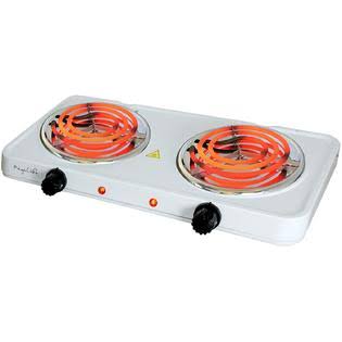 MegaChef Electric Easily Portable Ultra Lightweight Dual Coil Burner Cooktop Buffet Range in White