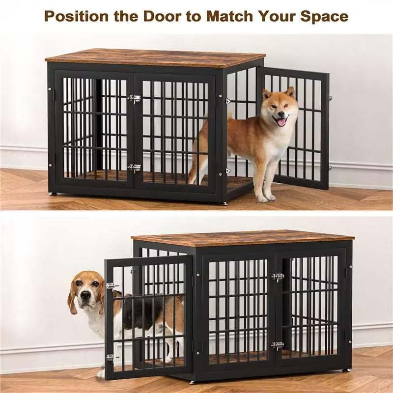 48 Inch Heavy Duty Dog Crate Furniture for Large Dogs, Decorative Pet House End Table, Extra Large Wooden Cage Kennel Furniture Indoor, Natural and White