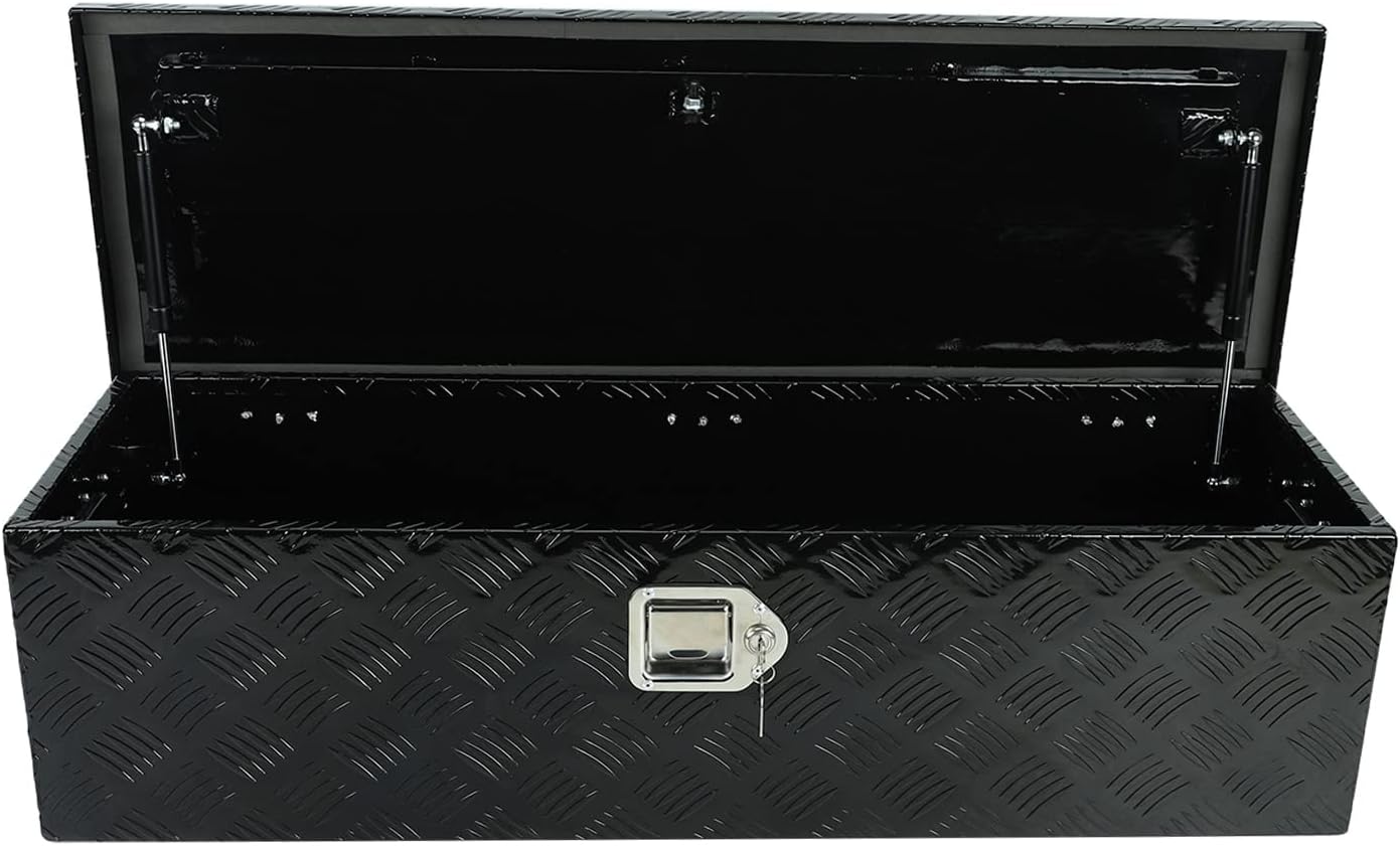 18X17X17.75 Black Aluminum 5 Bar Tread Tool Box Truck Car Outdoor Trailer Pickup Underbody Toolbox,RV Storage Organizer，Underbed Tools Organizer W/Lock Latch w/Keys