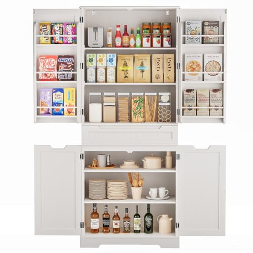 Gizoon 71" Tall Kitchen Pantry Storage Cabinet with Doors and Shelves Large Freestanding Pantry Storage Cabinet with Drawer Wooden Sideboard Buffet Cabinet for Bathroom Craft Room, White