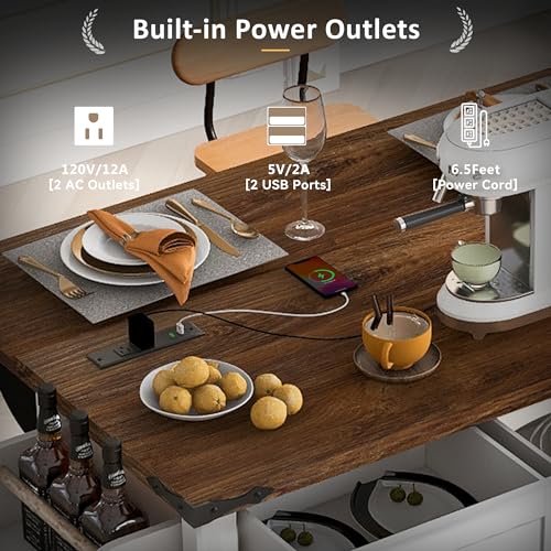 53.7" Farmhouse Kitchen Island with Power Outlet,2 Sliding Barn Door Storage Island with Drop Leaf,Spice Rack and 3 Drawers,Rolling Kitchen Cart on Wheels for Dining Room, White