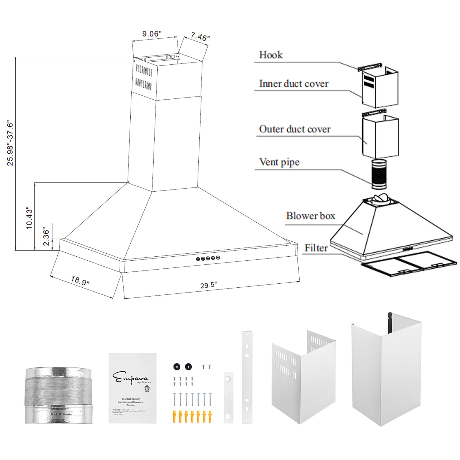 30 in. 400 CFM Ducted Kitchen Wall Mount Range Hood with Light in Stainless Steel