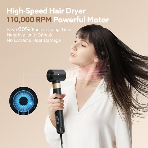 Hair Dryer Brush & webeauty 5 in 1 Air Styling, High-Speed Negative Ionic Hair Dryer Fast Drying, Multi Hair Styler with Air Curling Iron, Volumizing, Smoothing (Grey Gold)