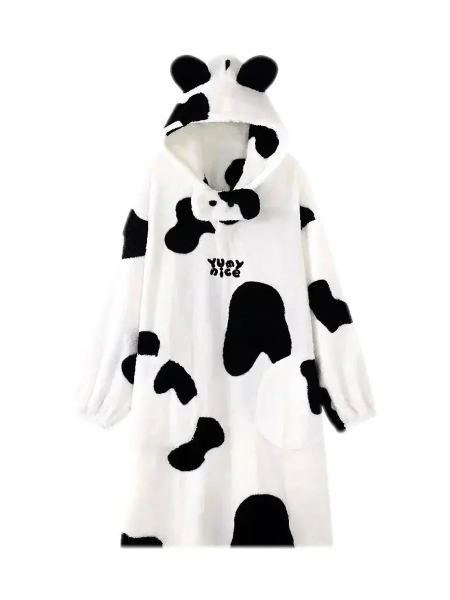 'Cutie Cow' Kawaii Fleeced Cow Prints Fluffy Pjms Rope