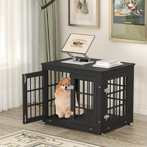 48 Inch Heavy Duty Dog Crate Furniture for Large Dogs, Decorative Pet House End Table, Extra Large Wooden Cage Kennel Furniture Indoor, Natural and White