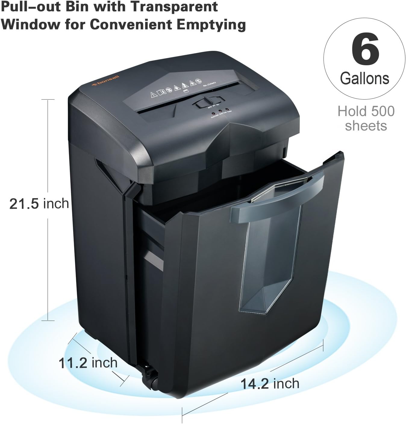 Bonsaii Updated 60-Minute Heavy-Duty Micro-Cut Paper Shredder, 14-Sheet Shredding Capacity for Office and Home Use, Destroys Credit Card/Staples/Clips, 6-Gallon Pullout Wastebasket, Black (C149-D)