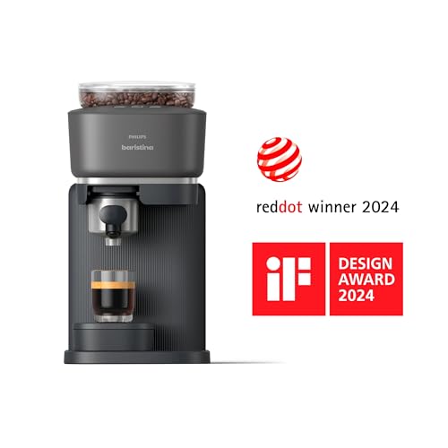 Philips Baristina Espresso Machine, Grind, Tamp & Brew Coffee Beans in One Swipe, Compact, 16 Bar Pump Pressure, Automatic Grinder, Black with Black Portafilter (BAR300/60)