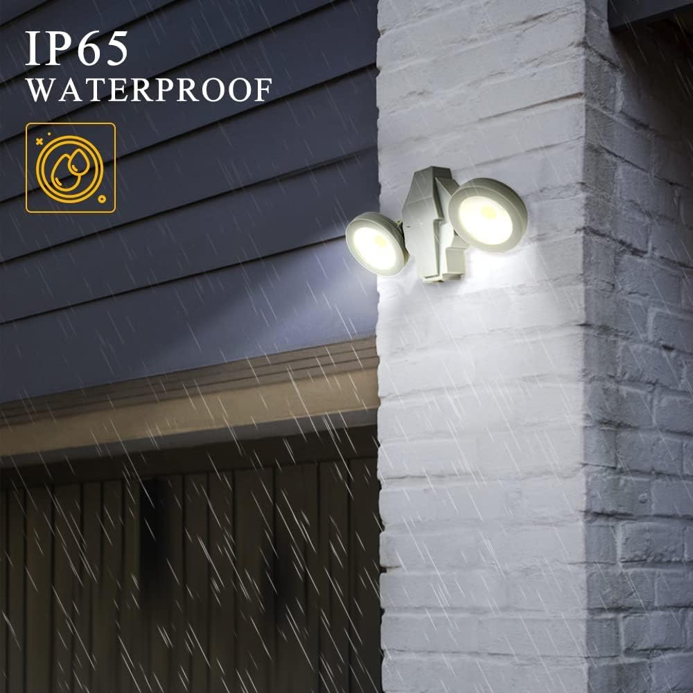 LED Security Lights with Motion Sensor and Dusk to Dawn, FLOODOOR 2 Head Adjustable 30W, 2800LM, 5000K, IP65 Waterproof Flood Light for Courtyard，Garage，Garden. Pack of 2