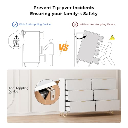 White Dresser for Bedroom, Wood Tall 4 Drawers Dresser with Metal Handles and Legs, Modern Dressers & Chest of Drawers with with Anti-Tipping for Bedroom, Living Room, Hallway, Entryway