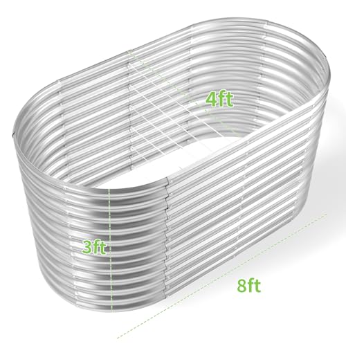 Land Guard 8x4x3ft Oval Galvanized Raised Garden Beds, Large-Capacity Metal Planter Box Outdoor, Durable Deep Raised Garden Bed 3ft Tall, Raised Beds for Gardening Vegetables, Cream Yellow