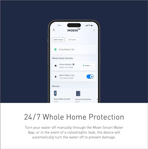 Moen Flo Smart Water Monitor and Automatic Shutoff Sensor, Wi-Fi Connected Water Leak Detector for 1-Inch Diameter Pipe, 900-006