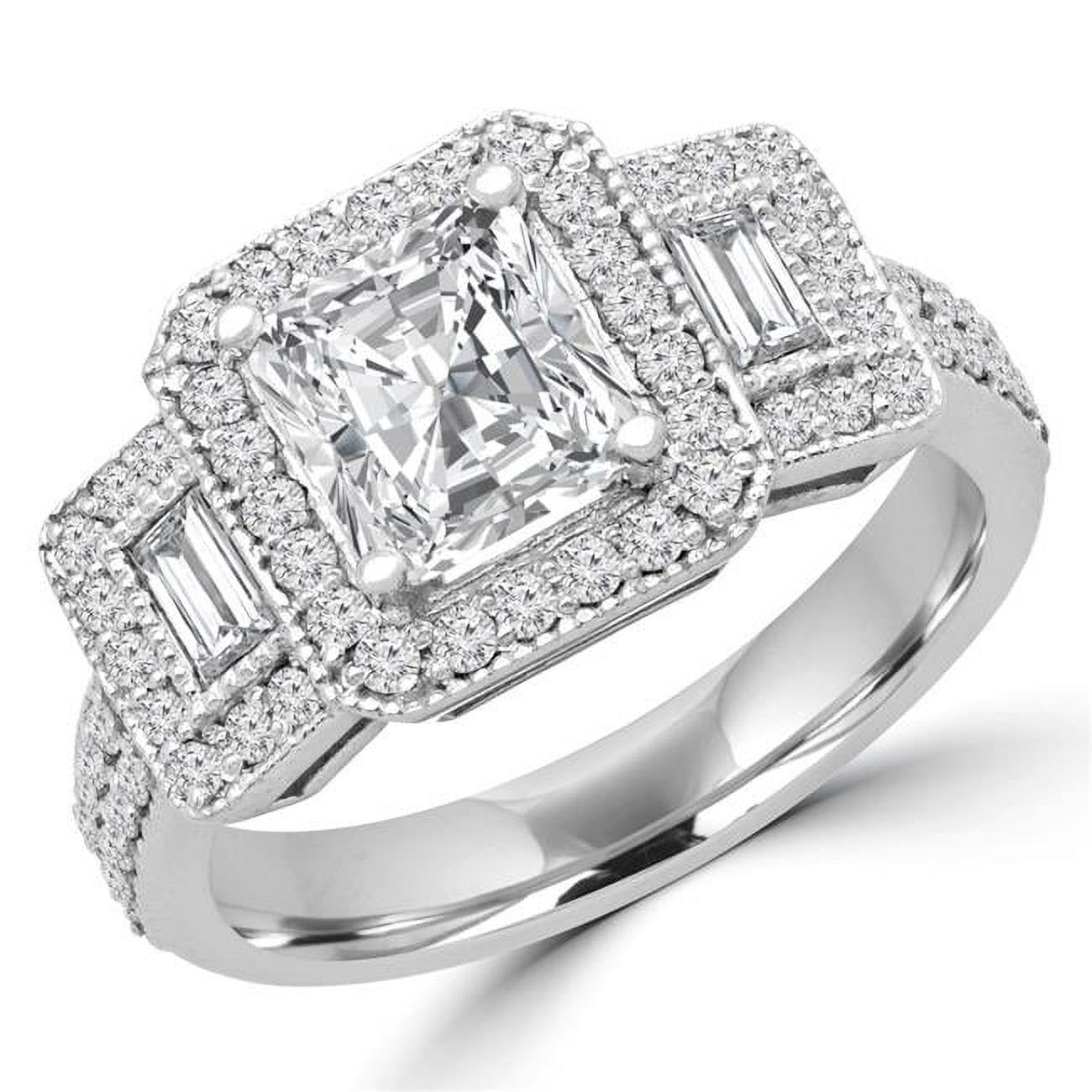 Majesty Diamonds  2.4 CTW Radiant Diamond Vintage Halo Three-Stone Engagement Ring in 14K White Gold - Size 4.25