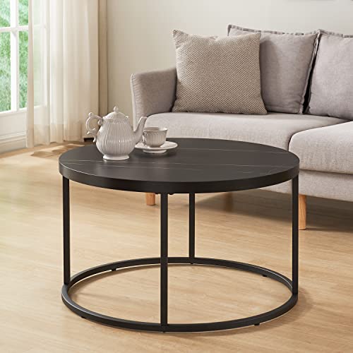 CENSI Natural Oak Round Coffee Table for Living Room, 31.5" Modern Wood and Metal Center Coffee Table with Extra Thick Tabletop (Light Wood)