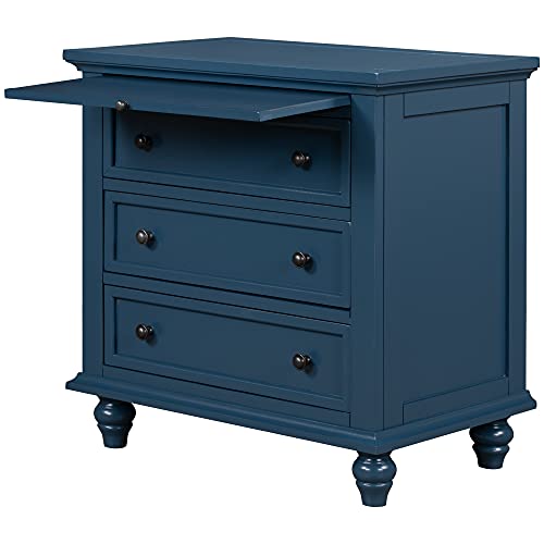 3-Drawer Bedroom Nightstand Storage Cabinet, Bedside Table End Table with Pull Out Tray, Modern Wooden Side Table Dresser for Bedroom Hallway Living Room (Black)