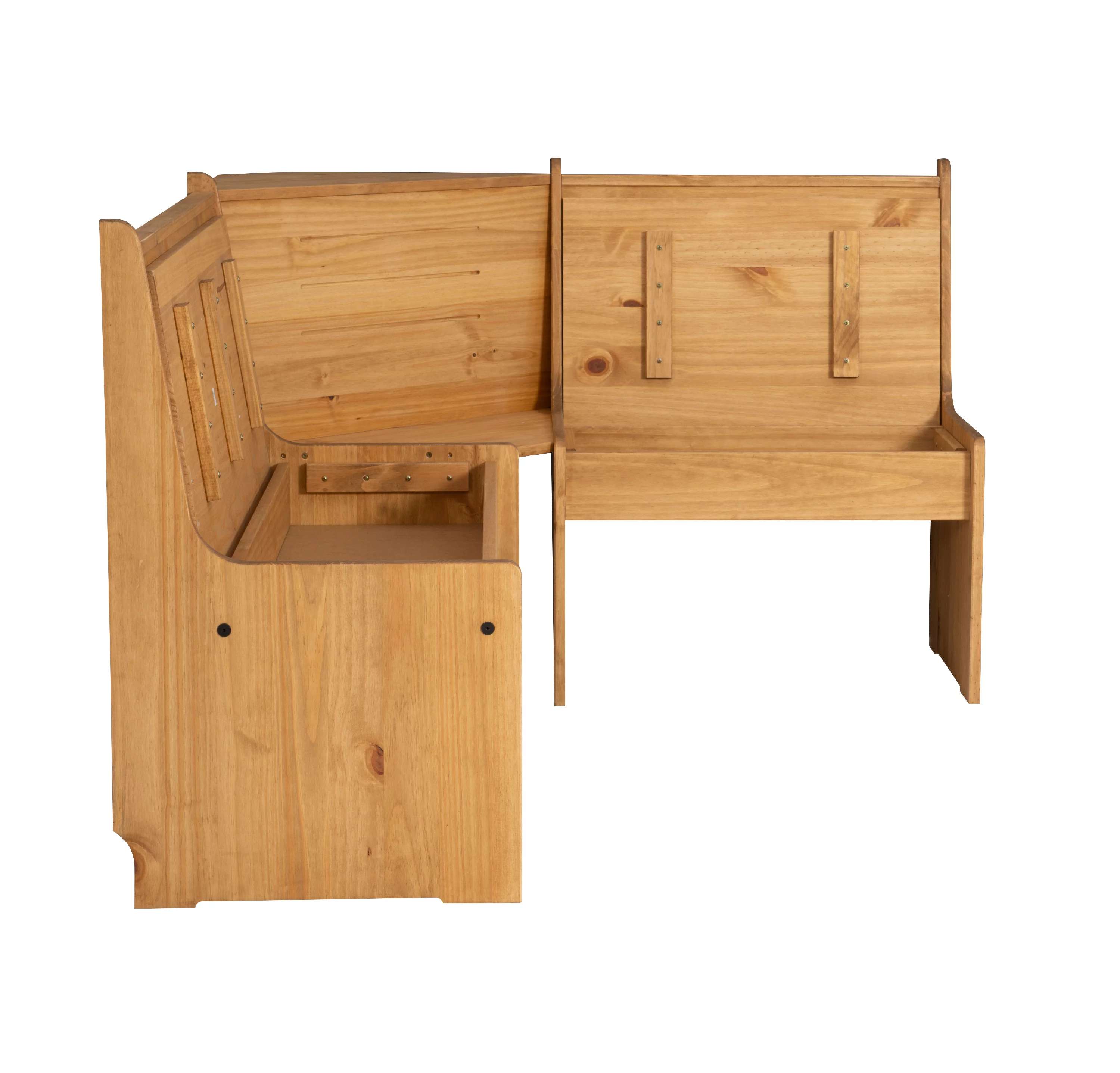 Linon Wickford Corner Dining Breakfast Nook Set with Storage, Table, and Bench, Seats 5-6, Natural Finish