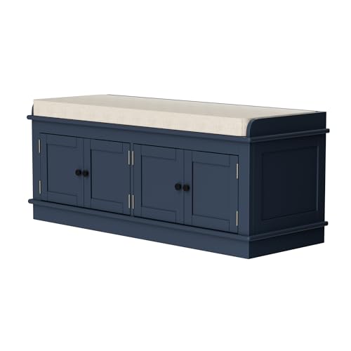 Storage Drawers and 2 Cabinets, Shoe Bench w/Removable Cushion & Seating for Entryway Living Room Hallway Bedroom, 43.7", White1