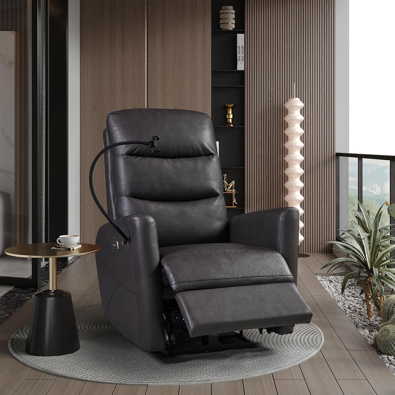 Zero Gravity USB Port and Phone Holder for Adults, Theater Seating Single Sofa for Small Space, Adjustable Lazy Boy Lounge, Easy Control, 3 Position (Grey), Leather Power Recliner Chair