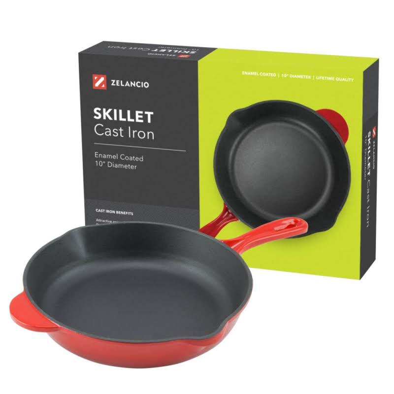 Zelancio Enamel Cast Iron Skillet 10 inch Oven Safe Smooth Surface Fry PAN.