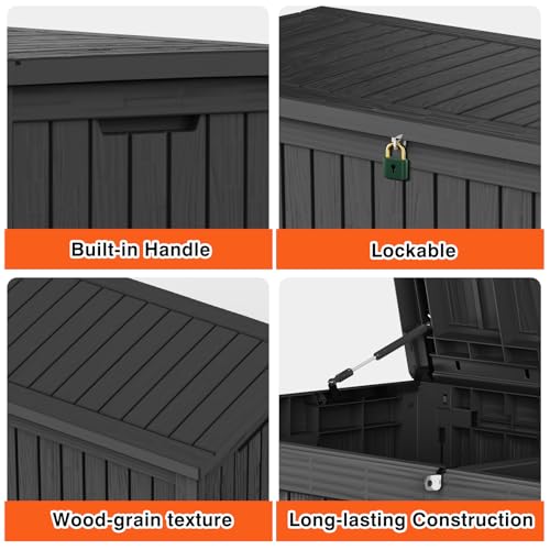 260 Gallon UV Resistant Outdoor Storage Box Waterproof, Lockable Resin Deck Box for Garden Tools, Sports Equipment and Cushions, Gray