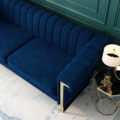 83'' Blue Velvet Couch Sofa Mid-Century Modern Love Seat Chesterfield 3 Seat Couches Sofa for Living Room Apartment (Blue)