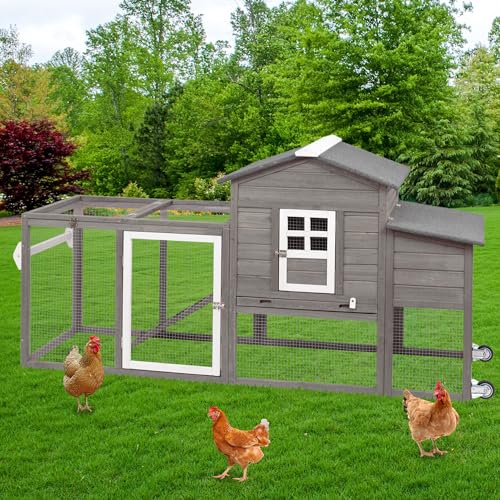 Wooden Chicken Coop Cage Outdoor Indoor Hen House with Nesting Box, Waterproof Roof, Removable Tray for Poultry Pets Enclosure Garden Backyard (GREY)