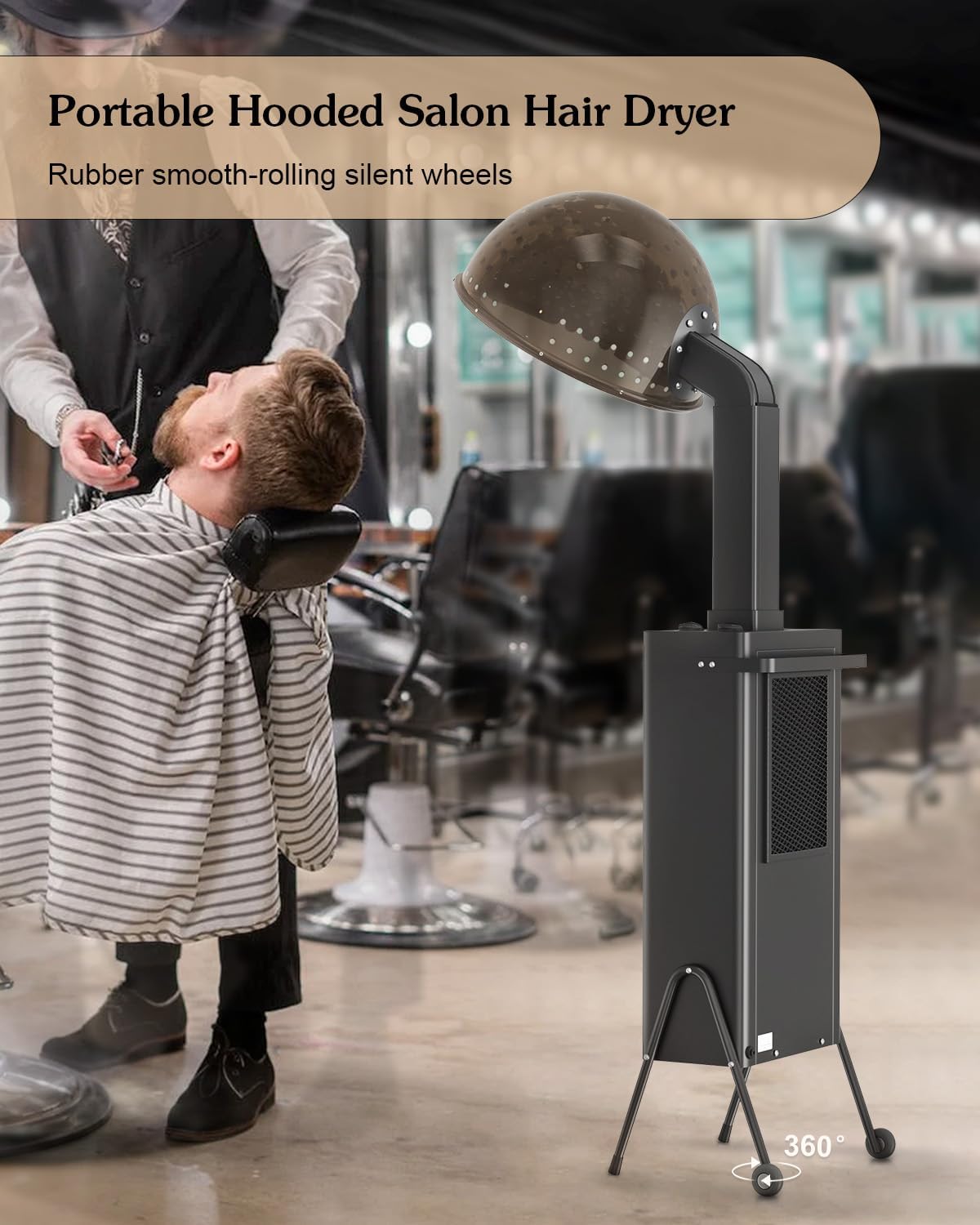 Paddie Professional Portable Hooded Conditioning Salon Hair Dryer 1000W with Stand/Removable Wheels, 60-minute Timer, Temperature Adjustable, Angle & Height Adjustable Downdraft Hood