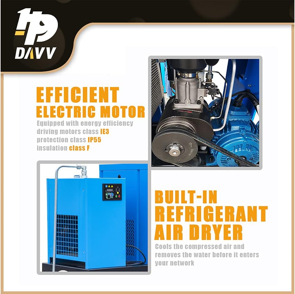 460V 3-Phase Rotary Screw Air Compressor With ASME Tank & Refrigerated Dryer - 10HP/7.5KW - 40CFM/125PSI - 80 Gallon ASME Tank Industrial Air Compressed System Base Mounted Pack7-TA46