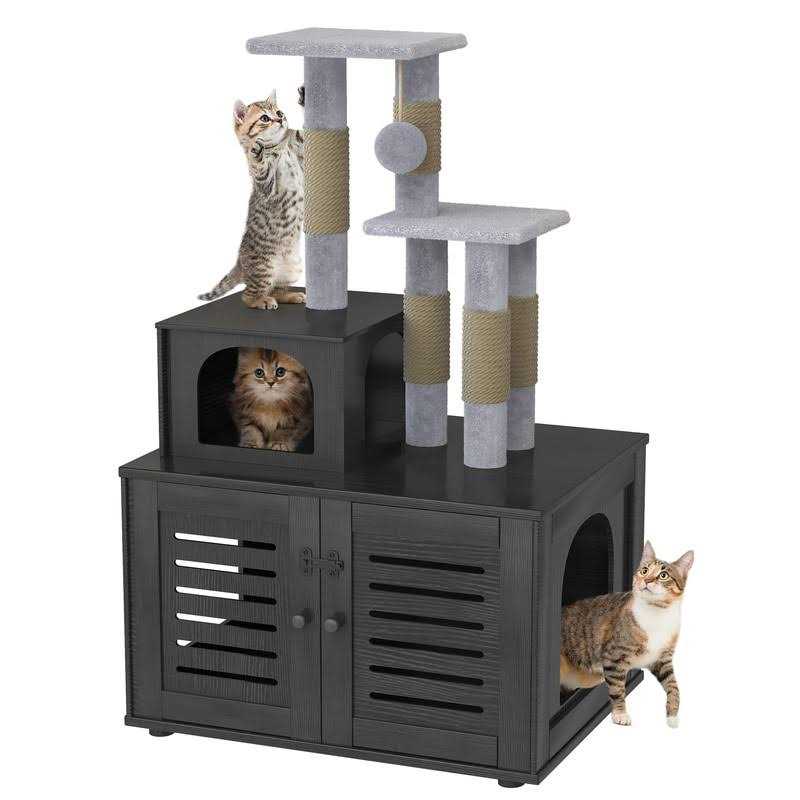 Recaceik Cat Litter Box Enclosure with Cat Tree Hidden Cat Washroom Furniture with Divider - Pet Supplies online store