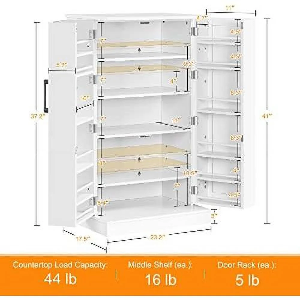 Kitchen Pantry Cabinet, Storage Cabinet Cupboard With Doors And Adjustable Shelves For Small Space, Wood Farmhouse Pantry Cupboard For Kitchen, Dinning Room, Living Room, White