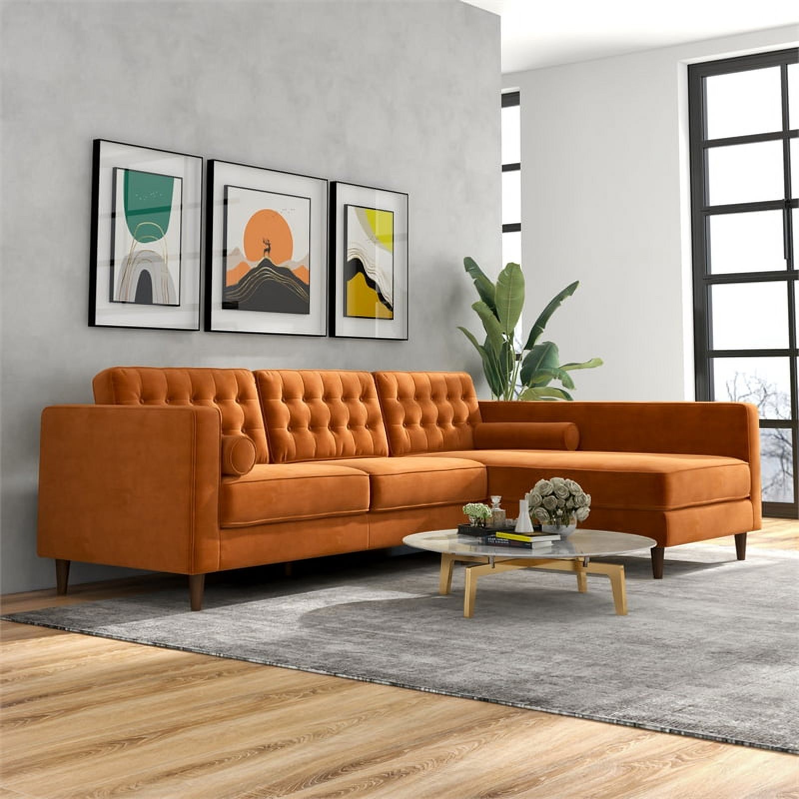 Owen Orange Velvet Modern Living Room Corner Sectional Couch