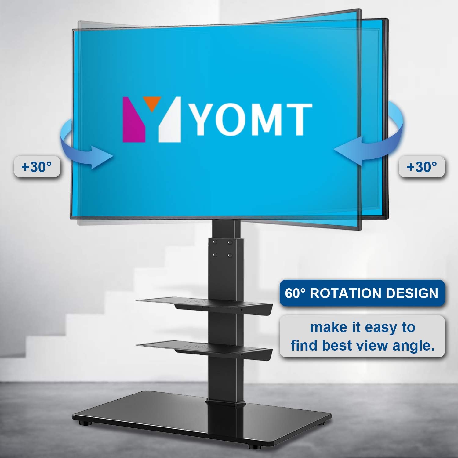 YOMT Floor TV Stand with Mount for Most 32-65 inch LCD,LED Flat or Curved Screens TVs,Universal Swivel Tall TV Stand Mount for Corner,Bedroom&Living Room,Small and Space Saving,Black