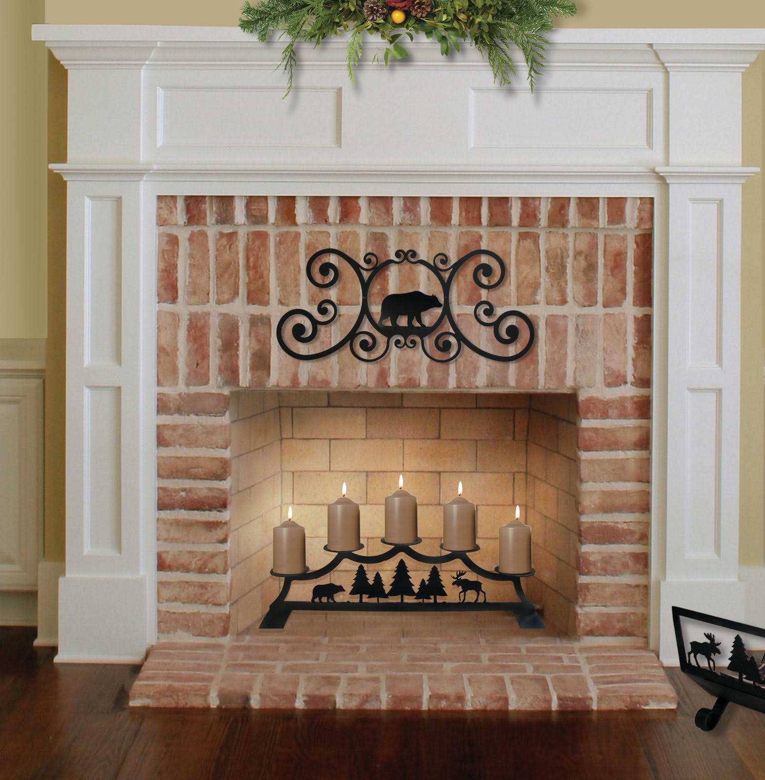 Wrought Iron Fireplace Pillar Candle Holder Pinecone