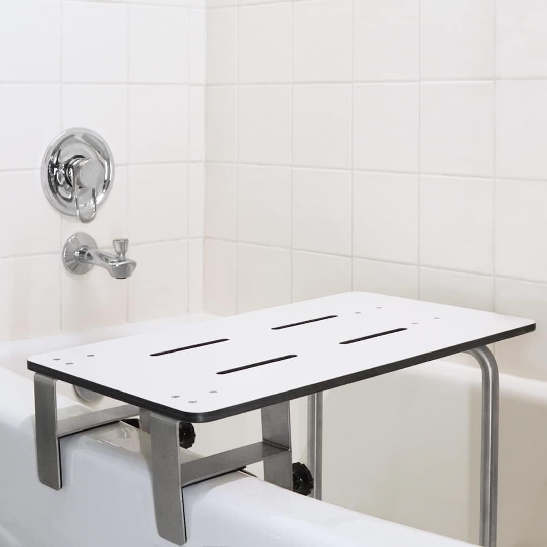 Seachrome Portable Edge Mounted Tub Seat, ADA Compliant, 26.5-Inch x 15-Inch, Solid White Phenolic Top