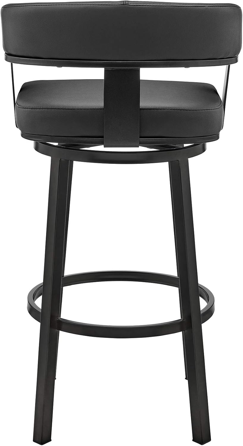 Armen Living Cohen 30" Bar Height Swivel Bar Stool in Black Finish and Black Faux Leather