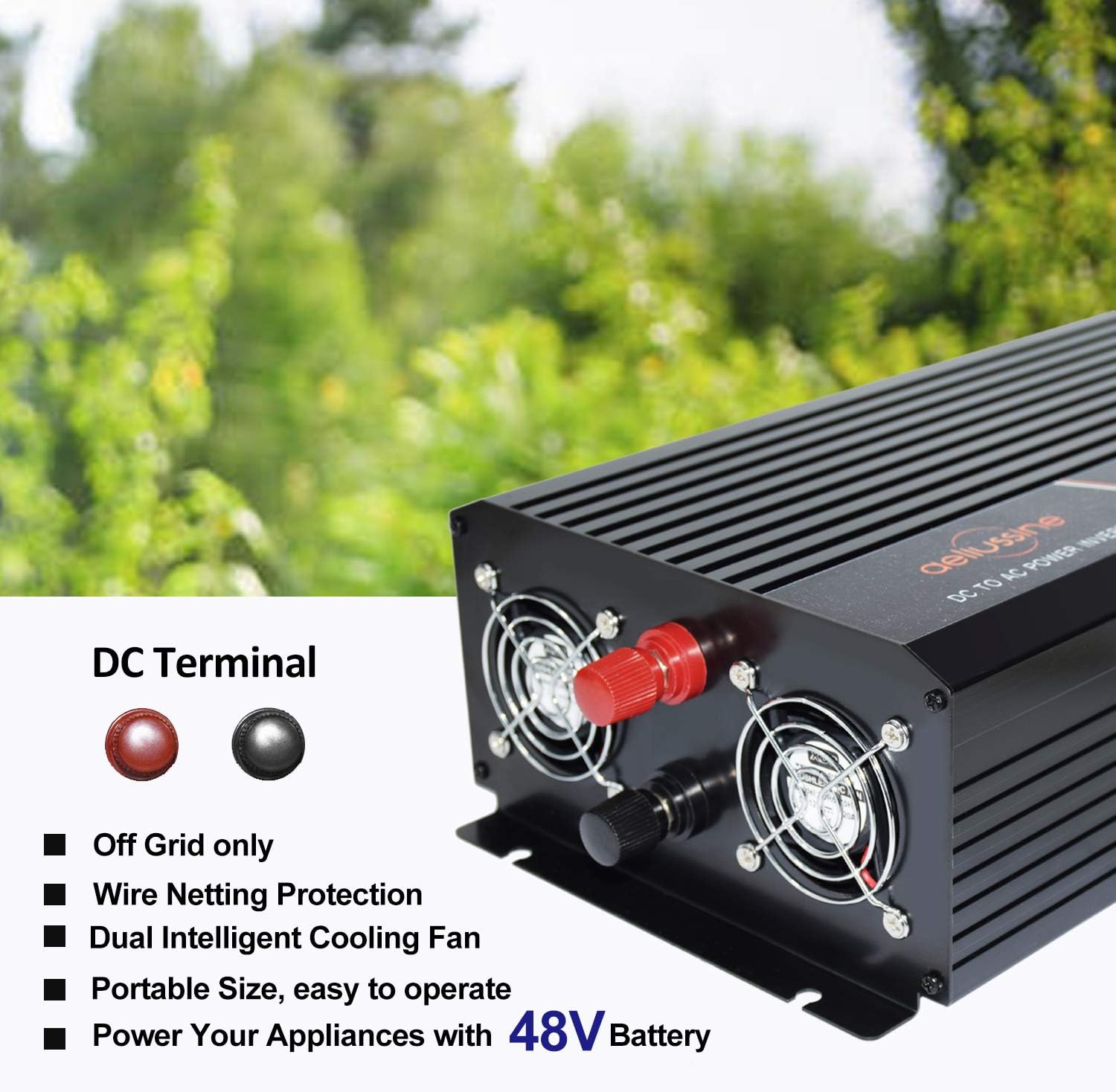 aeliussine Power Inverter 2000W Pure Sine Wave Inverter 12v DC to AC 120v Peak 4000 Watt Converter with LCD Display USB Charge Port for Car RV Boat Solar Power System.
