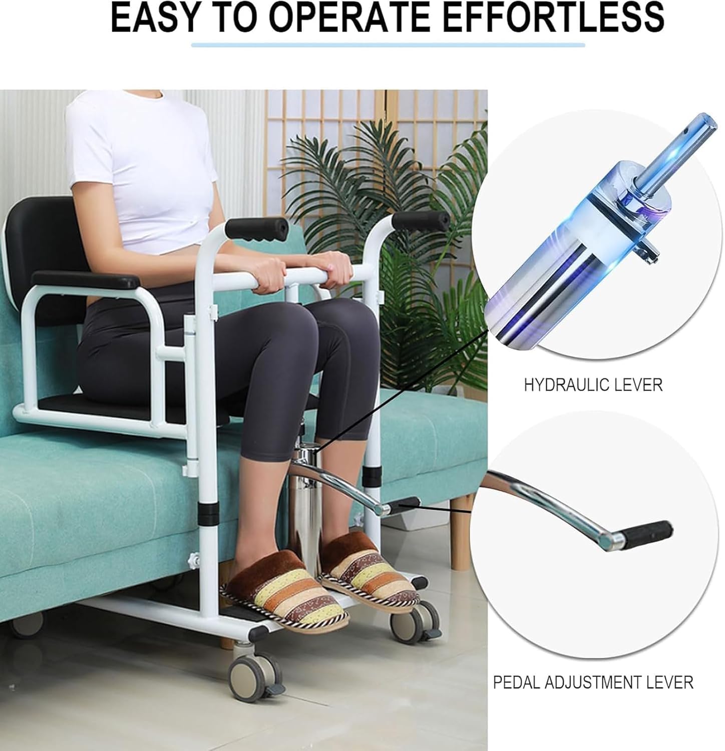 Hydraulic Patient Lift Transfer Chair,4 in 1 Transfer Chair with 180° Split Seat with Toilet and Tray Table, for Nursing Elderly, Load 440Lbs Transfer Wheelchair.