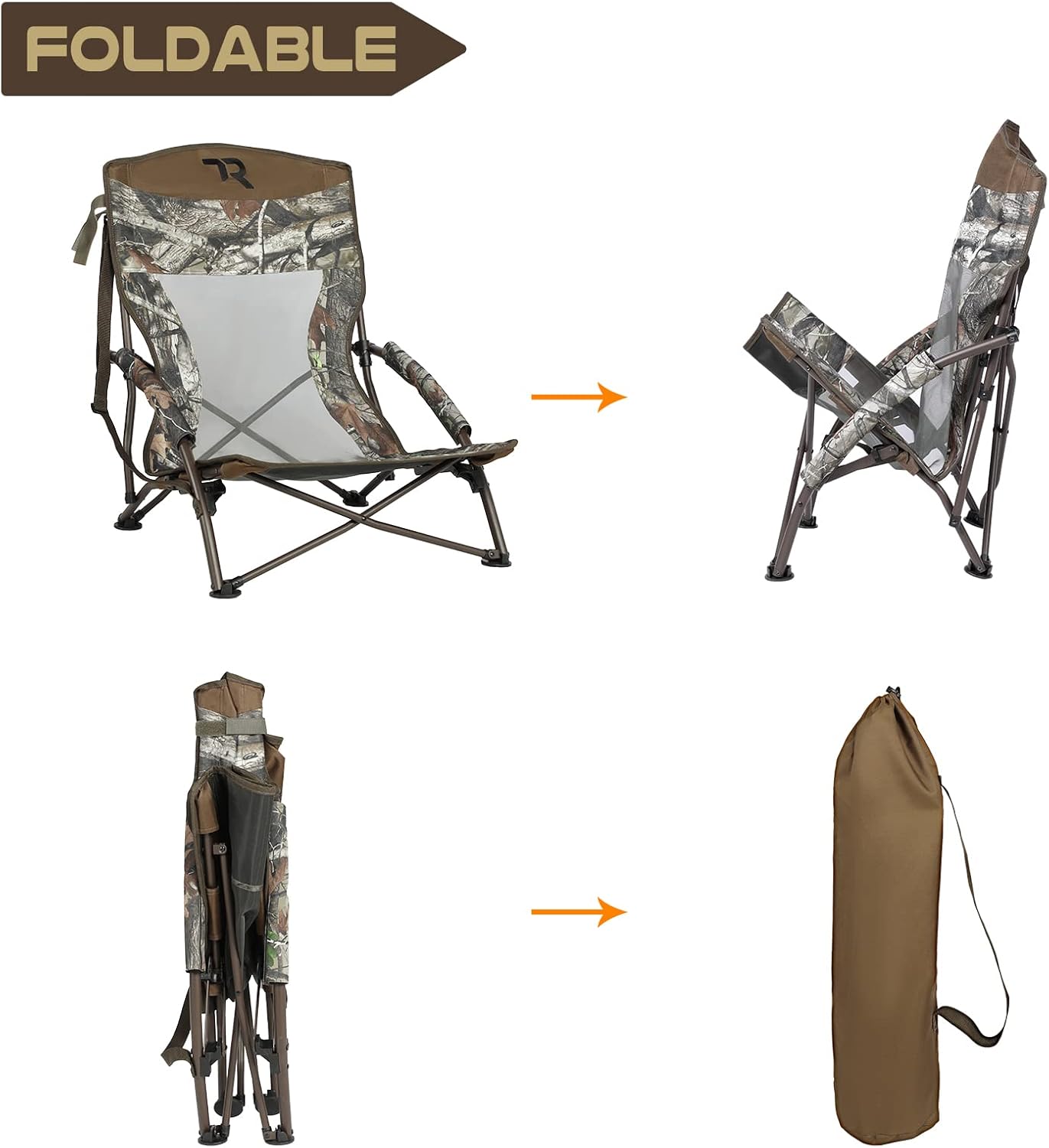 TR Low-Profile Hunting Chair Portable,Folding Camping Chairs Turkey Low Seat with Carry Bag,CAMO