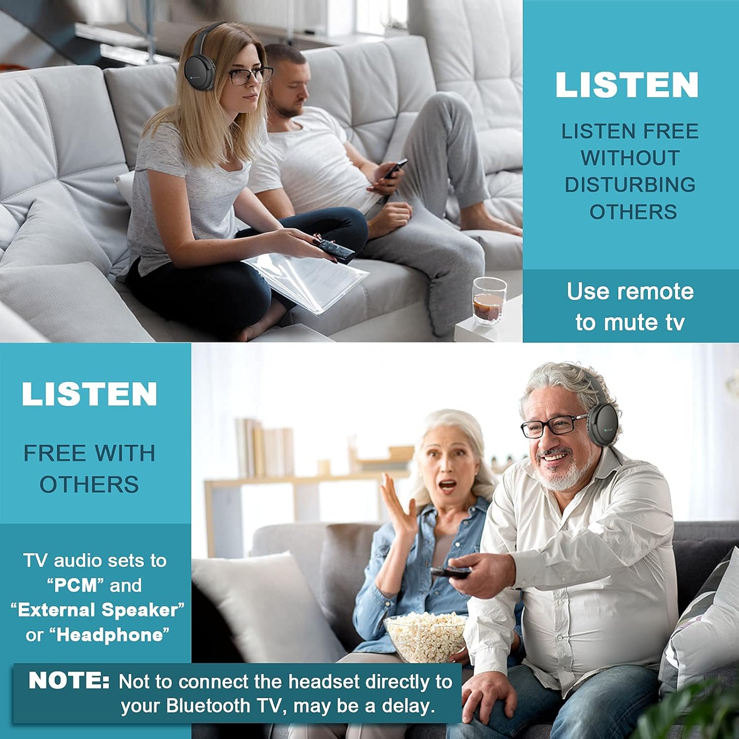 Wireless Headphones for TV Watching with Optical Bluetooth Transmitter, makemate BKM200 Digital TV Headsets, Easy Plug & Charge, up to 165ft Wireless Range, Crystal Stereo for Most TVs - Black